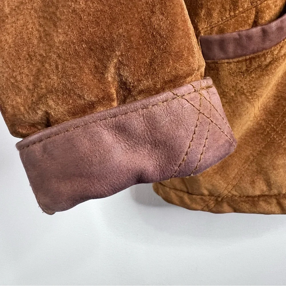 L.L. Bean 90's Vintage Suede Leather Button Front Pocket Barn Coat Size M - Picture 9 of 17